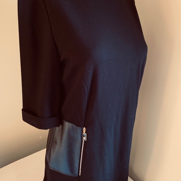 Black Pencil Dress at knee gold Metal Zippers & black leather accents US 10 - Picture 8 of 15